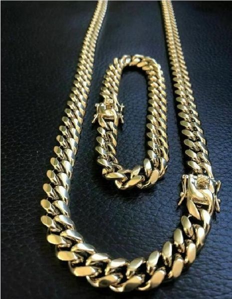 

10mm mens miami cuban link bracelet & chain set 14k gold plated, Silver