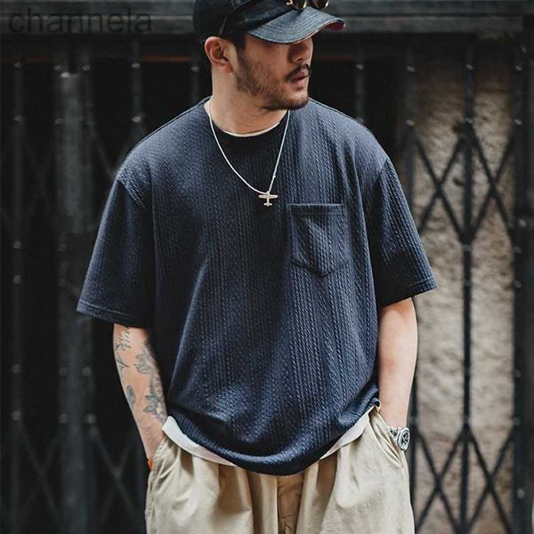 

men's t-shirts maden japanese retro jacquard knit t-shirts for men 2023 summer new oversized t shirts amekaji tees navy blue short slee, White;black