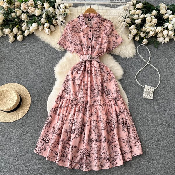 

fragmented chiffon french dress 2023 summer high end feeling waist wrapping style slim large fold long dress, Black;gray