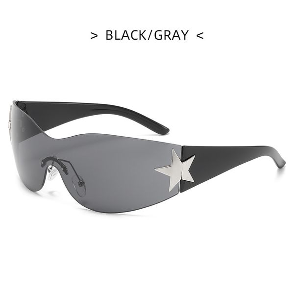 

frameless one piece pentagram sunglasses new trend y2k sports glasses men and women travel sun shading sunglasses, White;black