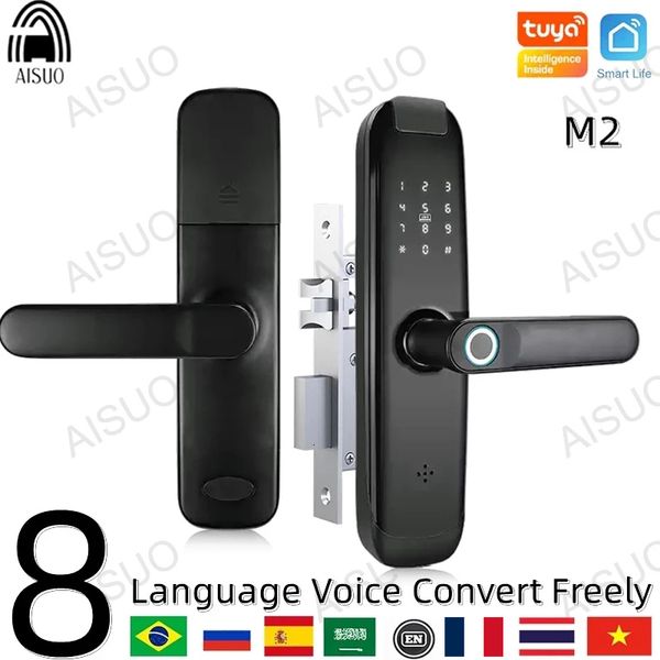 

smart lock aisuo m2 tuya wifi mobile phone remote unlock fingerprint magnetic card password key temporary door 230414