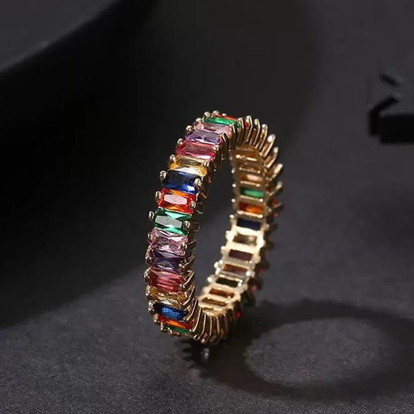 

gold wedding ring women men 6-9 gold plated rainbow love rings micro paved 7 colors flower jewelry couple gift, Golden;silver