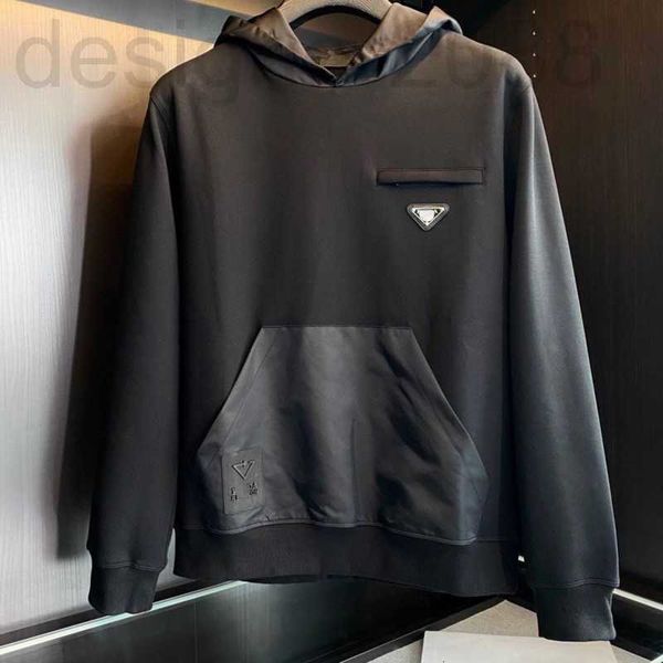 

men's hoodies & sweatshirts designer sweater hooded sweaters autumn winter new splicing cotton pocket sportswear triangle simple temper, Black