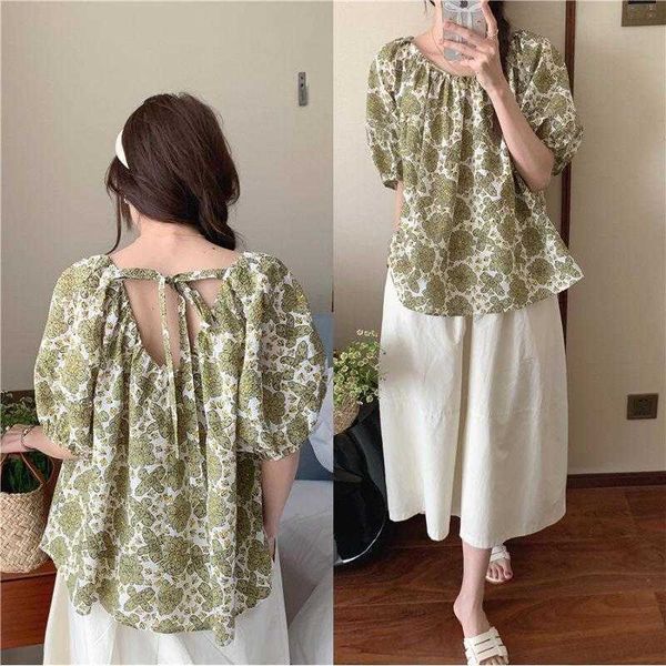 

korean style back lace blouses up heather color with short sleeves shirt summer, White