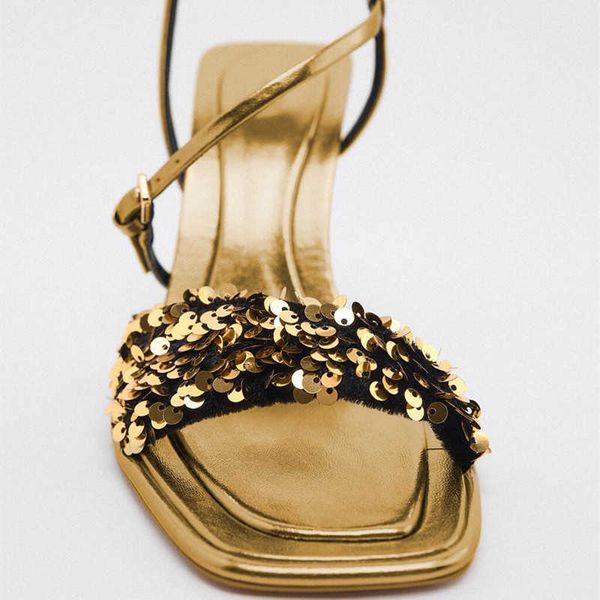 

nxy sandals gold sequin heeled women fashion squared toe high heels woman bing wedding shoes luxury sandal slingbacks 230406, Black