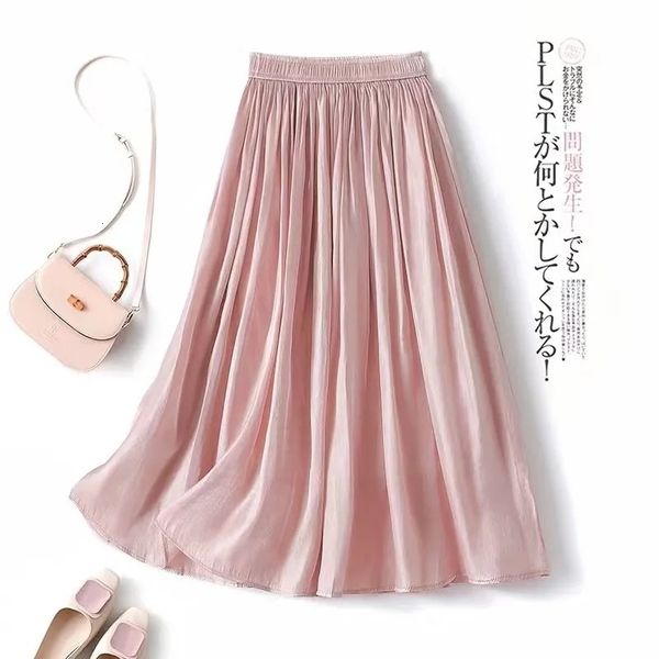 

skirts solid casual chic elastic high waist loose a-line women's skirt korean fashion mid-calf skirts for women spring summer 230414, Black