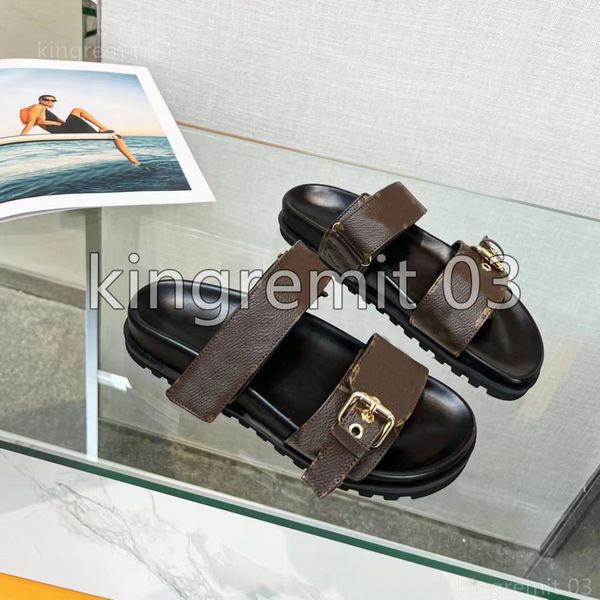 

designer sandals bom dia comfort flat sandal women buckle slides leather slippers presbyopia fashion shoes paseo gold silver metal sandals w, Black