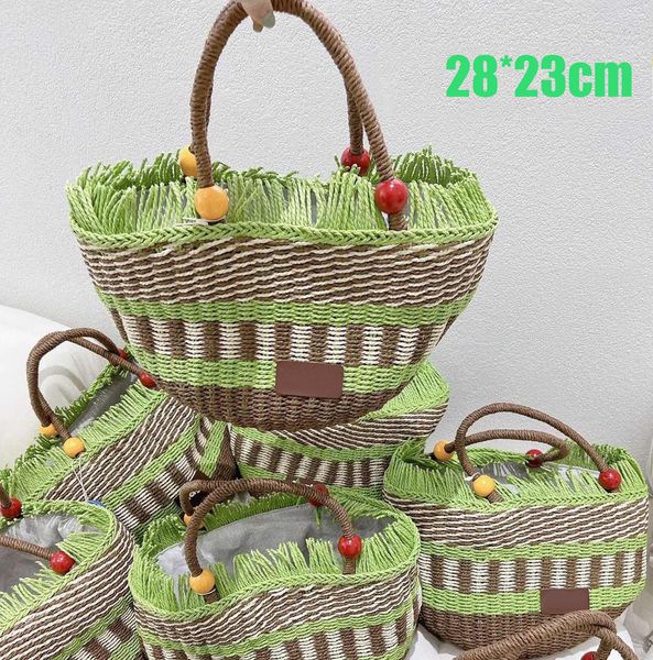 

Beach Bags Designer Grass Woven Vegetable Basket Handbag Fashion Green Leaf Apple Tourism Street Trend Girl Shoulder Bag Top Totes