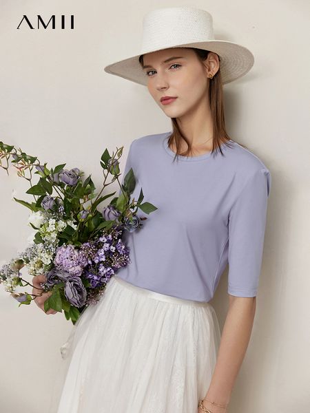 

women's t-shirt amii minimalism t-shirt for women summer ice porcelain cotton short sleeve summer tees casual versatile 12312009 23041, White