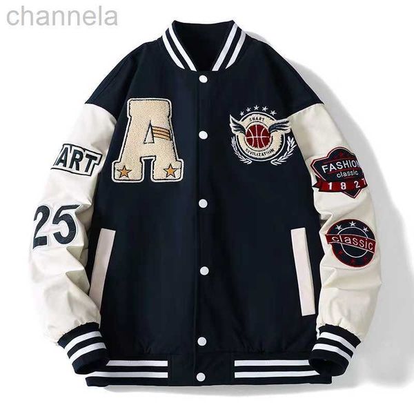 

men's jackets autumn winter brand designer european american style high street retro college style letter embroidery patchwork couple c, Black;brown