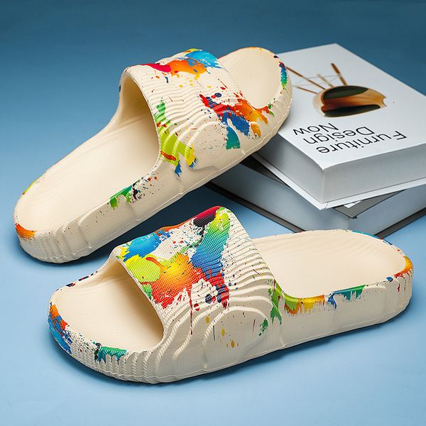 

slippers summer mens eva leisure couples nonslip beach indoor bathroom flats ourdoor slides graffiti thick sole creative casual dfwe 230414, Black