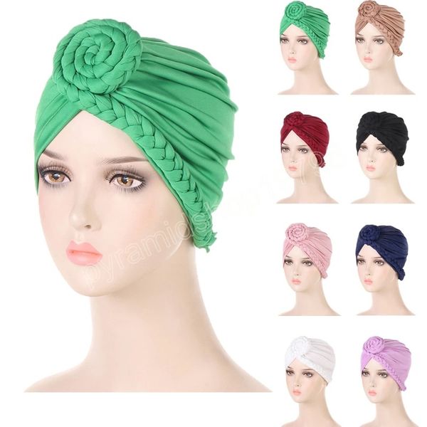 

indian muslim turban hijab braid knot beanies bonnet women chemo caps islamic hair loss cover femme head scarf wrap headwear hat, Yellow