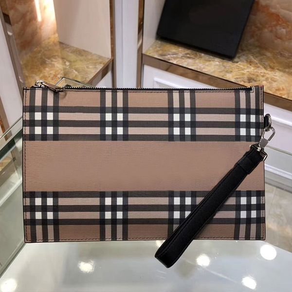 

men classic check handbags canvas plaid wristlet bags flat wallets zipper purse tartan axillary bag cardholder bag high-quality
