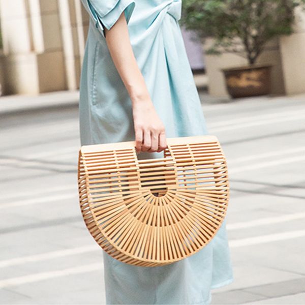 

evening bags semicircle ladies bamboo weave bag summer casual straw bags for women beach basket rattan bag hand woven female handbag 230414