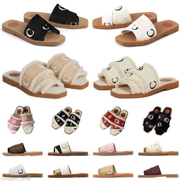 

men women slides sandals designer slippers woody flat mule in canvas shearling-lined white black grey red fur mens summer sandal fashion goo