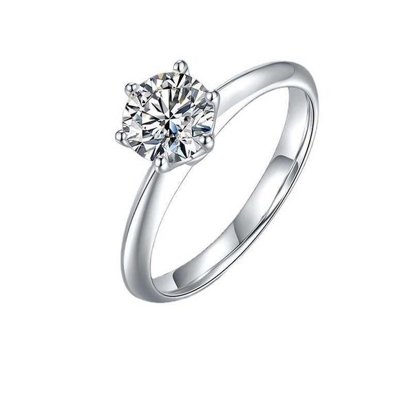 

boutique luster silver mosonite women's ring tiffay classic six-claw refined jewelry with logo, Slivery;golden