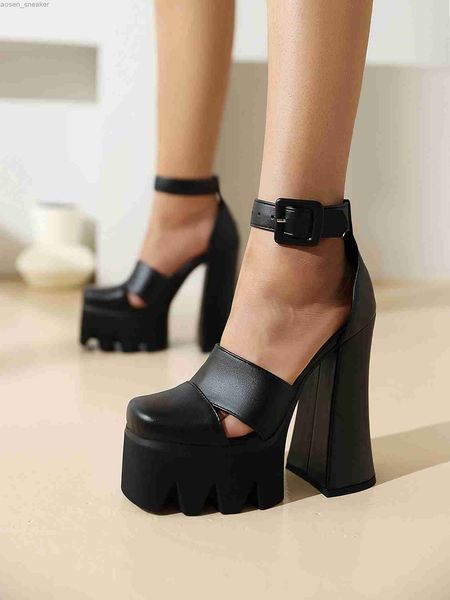 

runway catwalk super high heel sandals punk style street trend thick-soled super high waterproof platform summer women's shoes 0414, Black