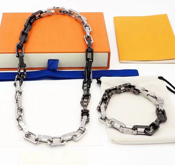 

hip hop chains quenched silver and black two-color slub designer necklace set