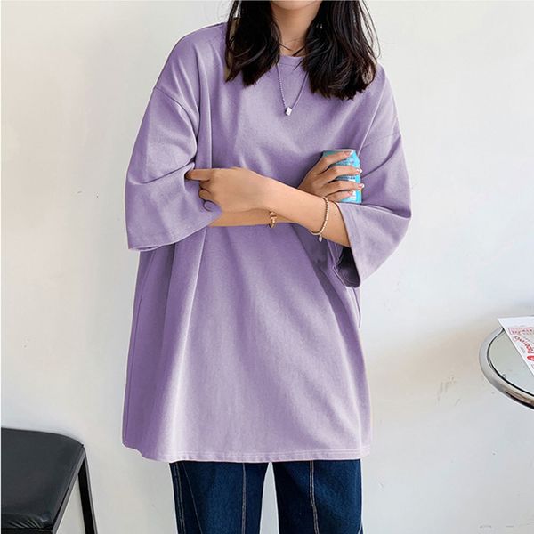 

women's t-shirt 100% cotton five half sleeve women summer t-shirt loose short-sleeved casual basic shirt o neck solid color oversize cl, White