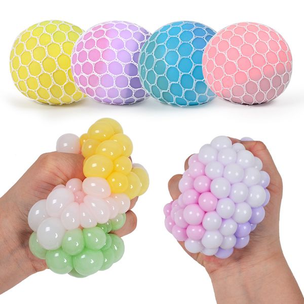 

6.0CM Tricolor Squishy Ball Fidget Toy Mesh Squish Grape Ball Anti Stress Venting Balls Funny Squeeze Toys Stress Relief Decompression Toys Anxiety Reliever