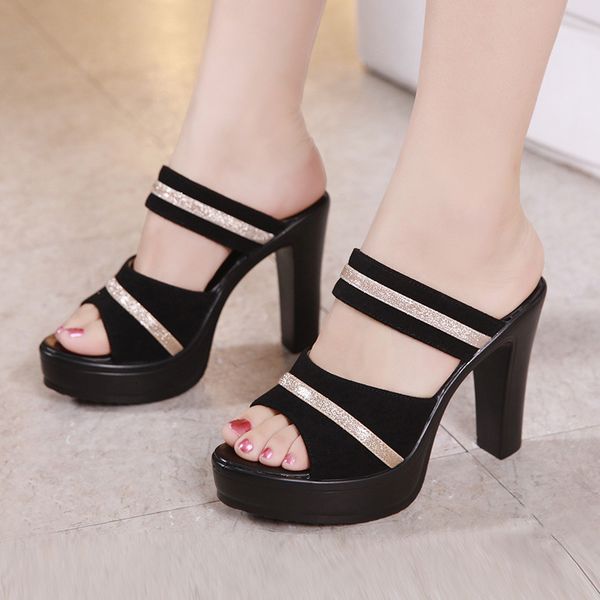 

slippers comemore women s summer sandals high heels slide office platform shoes woman ladies plus size 32 33 34 43 230414, Black