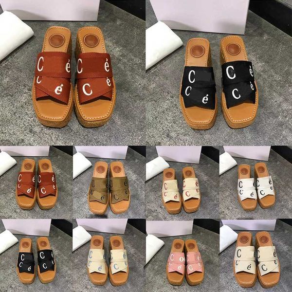

women designer sandals woody espadrille platform wedge mules canvas slides slipper thong slingback shoes square toe sneakers size 35-42 good, Black