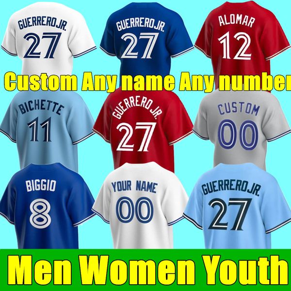 

2023 blue custom 27 vladimir guerrero jr. jersey 11 bo bichette alejandro kirk alek manoah 26 matt chapman george springer jays drury hernan, Blue;black