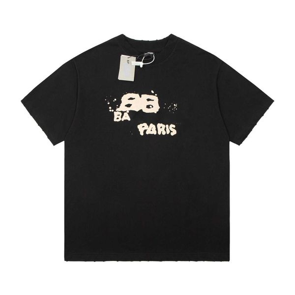 

designer men's t-shirt summer new light luxury ink splash hand-painted graffiti print personality fashion couples paragraph half-sleeve, White;black