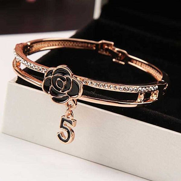 

bangle bangle korean black enamel camellia for women shine crystal 5 letter bangles bracelet fashion brand wedding jewelry z093