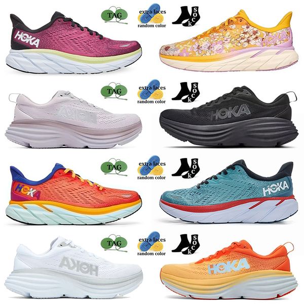 

hoka one bondi 8 men women running shoes ibis rose pink green amber yellow classic trainers tripe white fiesta orange purple outdoor designe