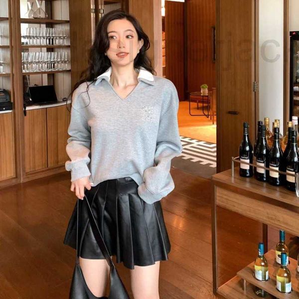 

women's hoodies & sweatshirts designer polo collar sweatshirt designer sweater american goddess gray long-sleeved loose pullover coat 2, Black