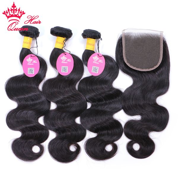 

peruvian body wave human hair bundles with lace closure hair weave bundles virgin raw hair extension with closure queen hair products, Black;brown