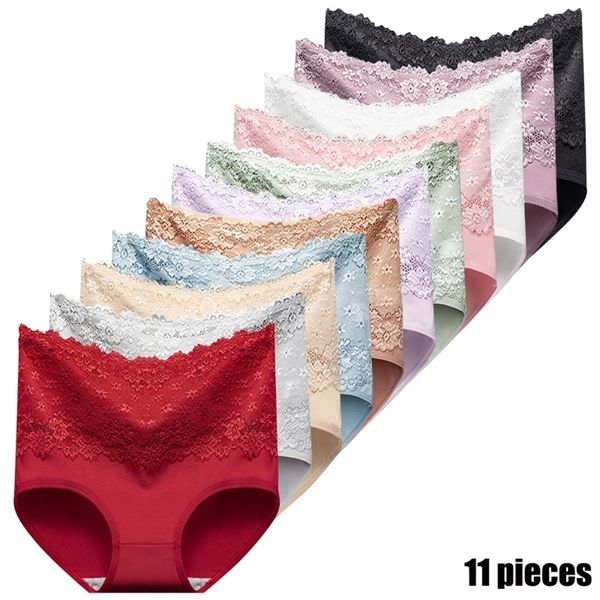 

women's panties 11 pieces of cotton underwear ladies lace briefs large size soft and comfortable girls underwear 230414, Black;pink