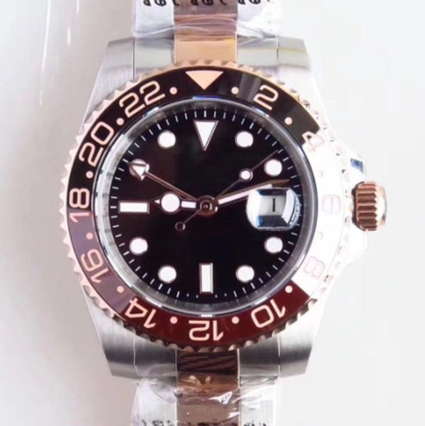 

st9 steel 40mm automatic black dial watch high grade men wristwatches mens watches with gold stainless steel bracelet luminous dot hour loru, Slivery;brown