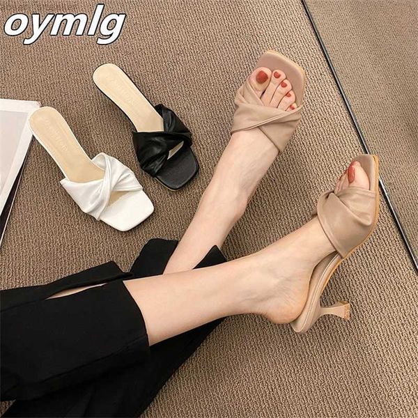 

net red stiletto sandals and slippers women's 2022 new all-match fashion temperament retro one-word high-heeled sandals pumps 0414, Black