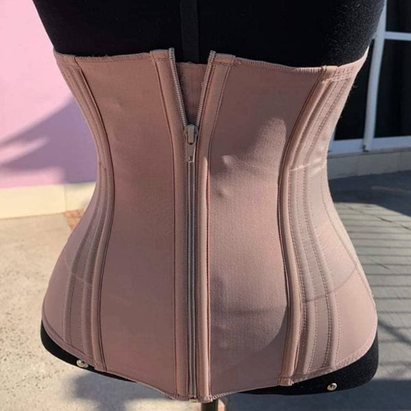 

women's shapers double compression adjustable zipper body sculpting steel bone abdomen belt rubber bustier corset femme corsetto waist, Black;white