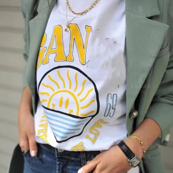 

ganni summer women's tshirt designer ganni monogram print crewneck loose short sleeve tee 2023, White