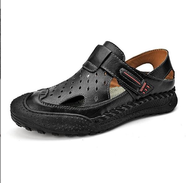 

summer men sandals casual beach outdoor water shoes breathable trekking fashion hiking climbing genuine leather leisure sandals, Black