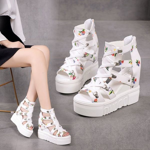 

slippers high heeled sandal s summer thick bottomed wedge hollow fish mouth roman style gladiator casual zipper platform shoe 230414, Black