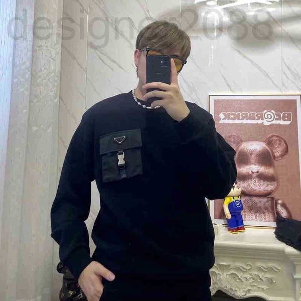 

men's hoodies & sweatshirts designer autumn and winter new couple's triangular label pocket collage tooling leisure round neck swe, Black