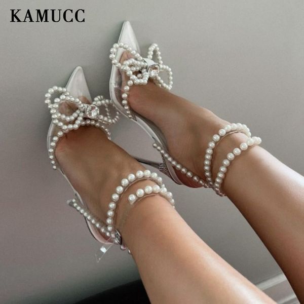 

dress shoes wedding women pumps pearl high heels pointed toe sandals party brand fashion for lady 230413, Black