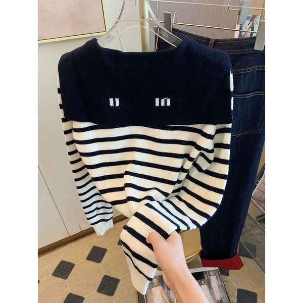 

Striped Knitted Cardigan Academy Navy Collar For Women Early Autumn New Slim Versatile Foreign Style Sweater Short Jacket, Black