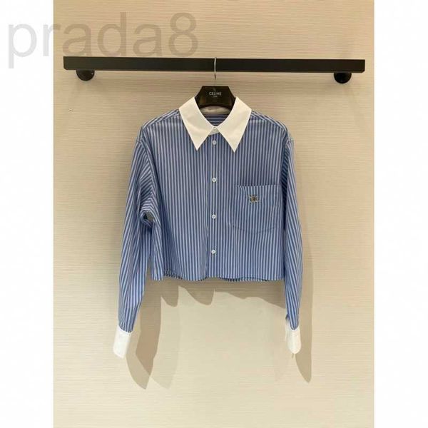 

women's polos designer vertical stripe metal micro seal long sleeve shirt fresh color matching classic casual short design anqp, White