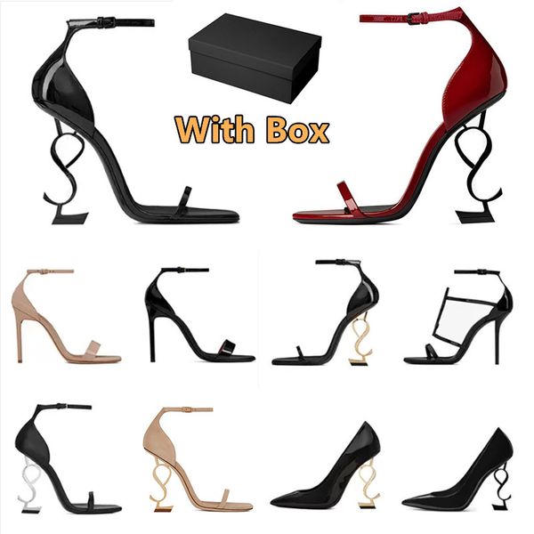 

2022 women luxury dress shoes designer high-heeled shoes patent leather gold tone triple black red birthday party ball wedding
