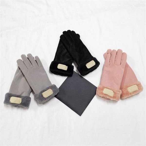 

european and american designer brand windproof leather gloves lady touch screen 230 rabbit fur mouth winter heat preservation wind291o, Blue;gray