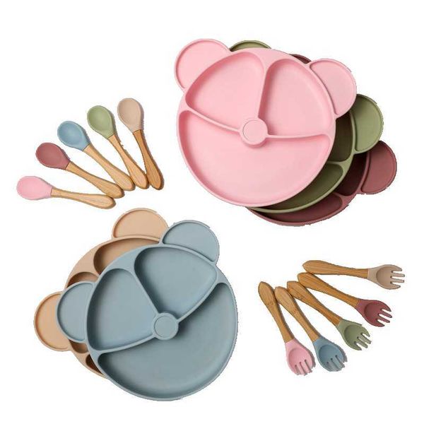 

cups dishes utensils baby feeding set bpa baby silicone tableware waterproof solid color dinner plate sucker bowl and spoon fork for childre
