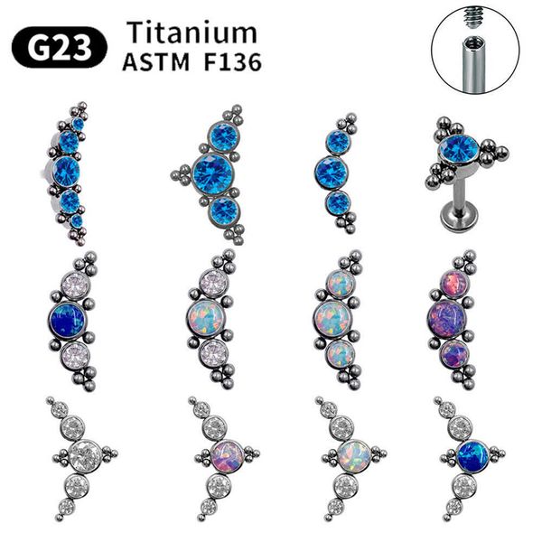 

stud g23 titanium stud earrings for women astm f136 labret lip piercing body jewelry 16g cz stone spiral tragus cartilage earrings p230411, Golden;silver