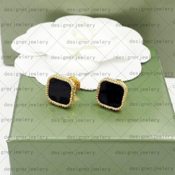 

black stud earrings designer braclet necklace fashion jewelry for women clover earings luxury accessories party wedding engagement bride ear, Golden;silver