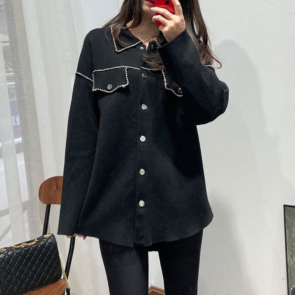 

women's jackets maje sweet rhinestone trim solid women's knit sweater, Black;brown