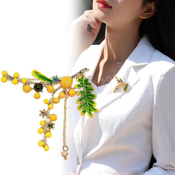 

fashion exquisite mimosa brooches pins for women metal plant brooch wedding party jewelry gifts accessories, Gray